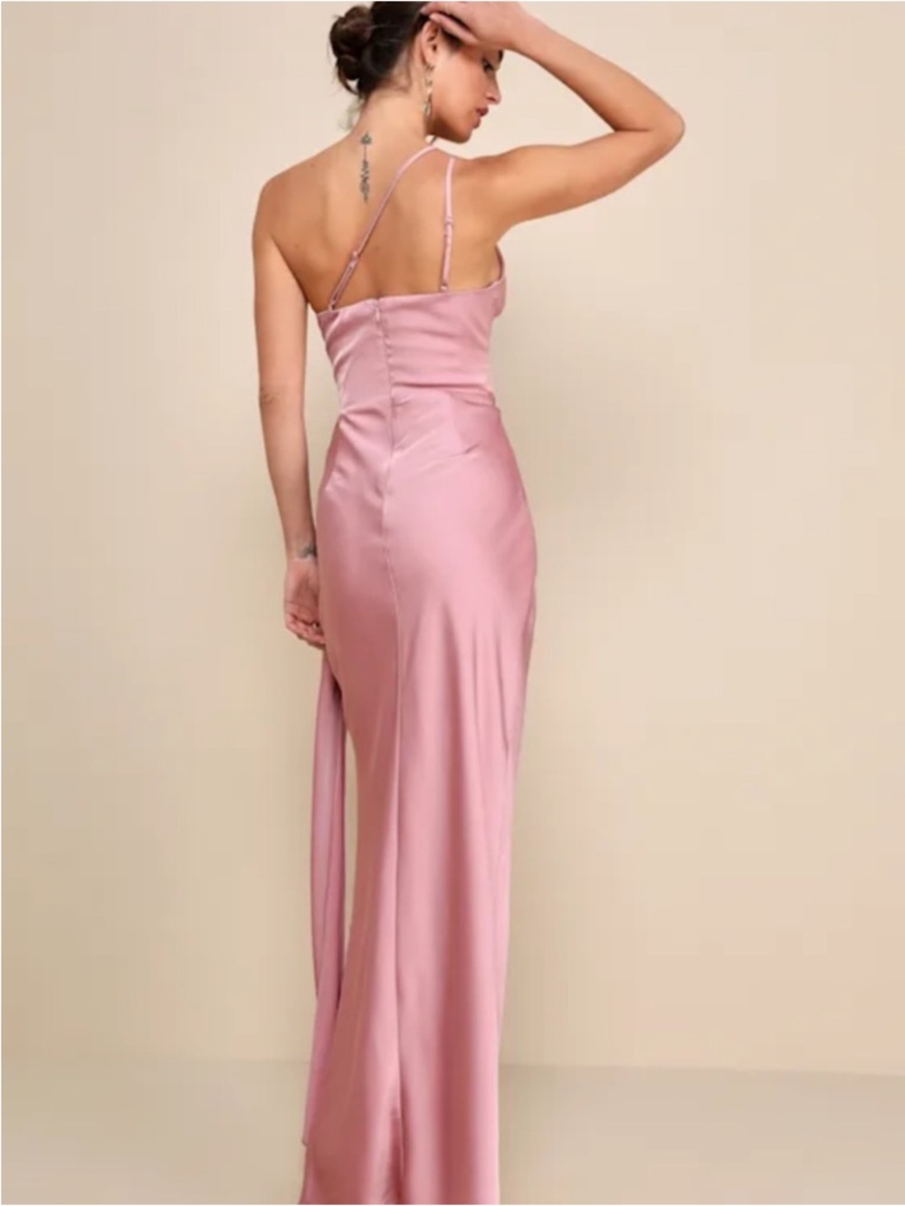 New Lulus Signature Elegance 
One-Shoulder Pink Satin  Evening Dress Sz Large - Picture 4 of 8